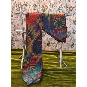 Dino Cellian Abstract Geometric Silk Blend Vintage Necktie and Pocket Square